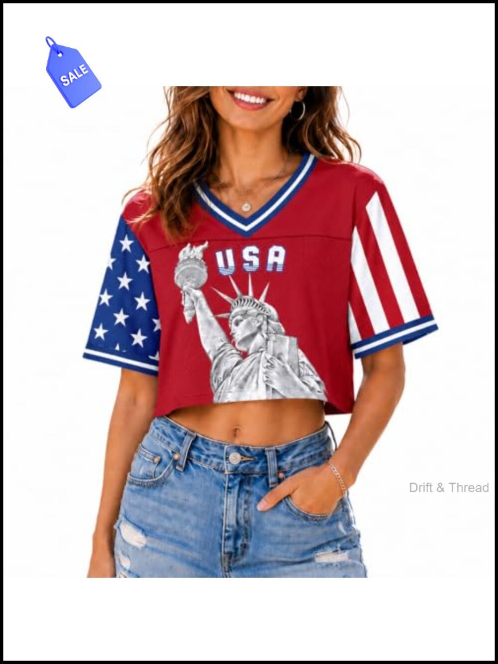 Women's USA Soccer Jersey Crop Top Patriotic Flag Shirt
